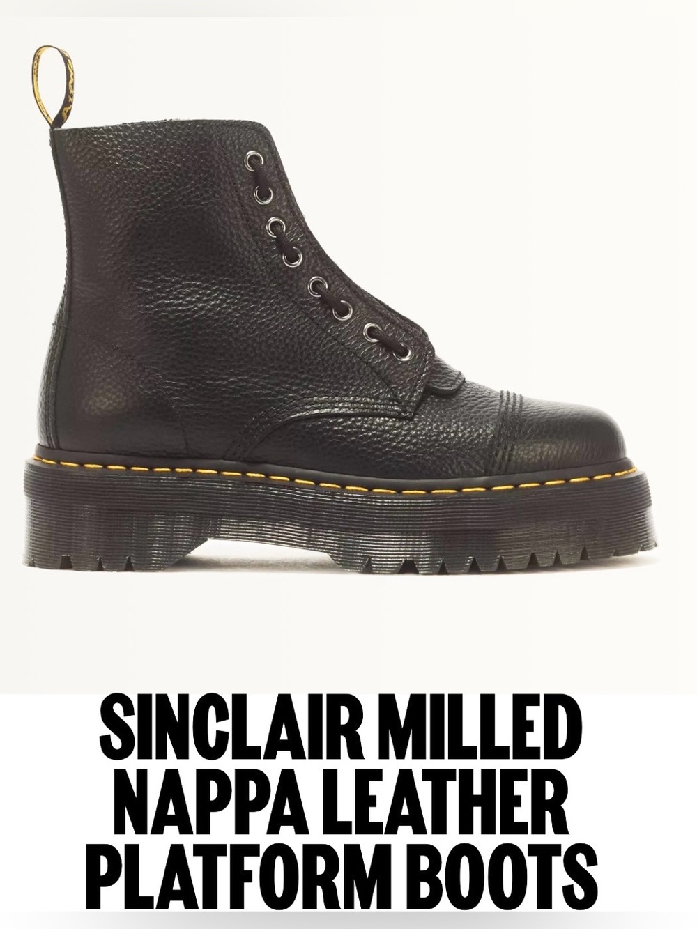 Dr Martin SINCLAIR Black Milled Nappa Leather Chunky Platform Moto Combat Boots